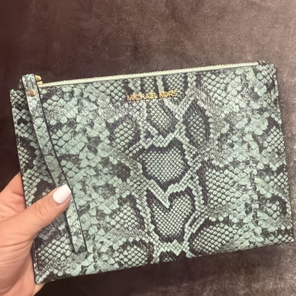 Michael Kors Green Snake Print Pouch